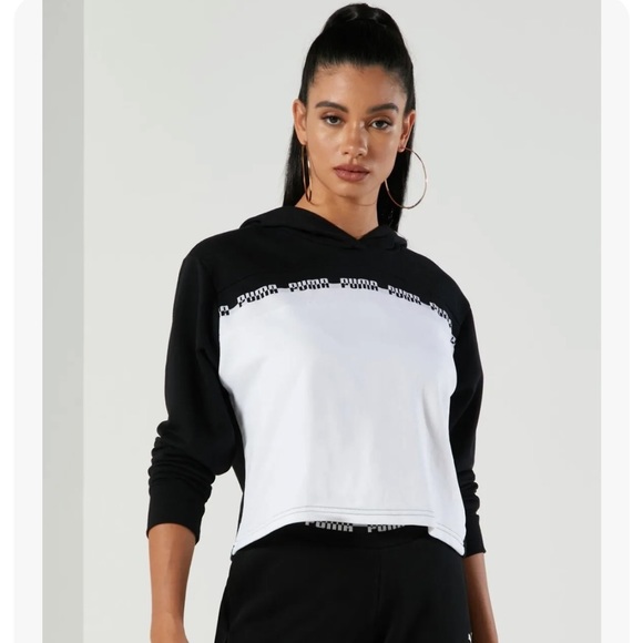 Puma Tops - NWT- Puma Women's Black/White Amplified Cropped Logo Hoodie
